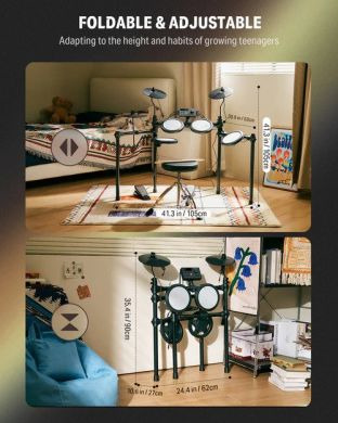 Donner Music DED-70 5 Drums 3 Cymbals with Drum Throne/ Sticks/ Headphone/ Audio Cable EC6700
