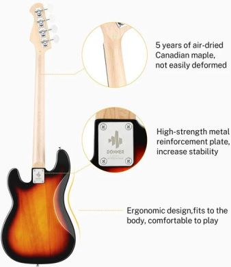 Donner Music DPB-510 Electric Bass Guitar Sunburst EC1227