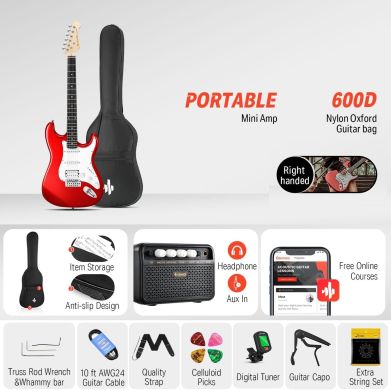 Donner Music DST-100 Sunburst Electric Guitar Kit Red EC1166