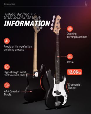 Donner Music DPB-510 Electric Bass Guitar Black EC1228